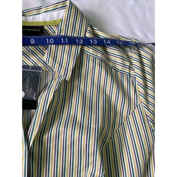 Lane Bryant Womens Button-Up Collared Striped Shirt 18 Green/Yellow/White Long S - Picture 7 of 12
